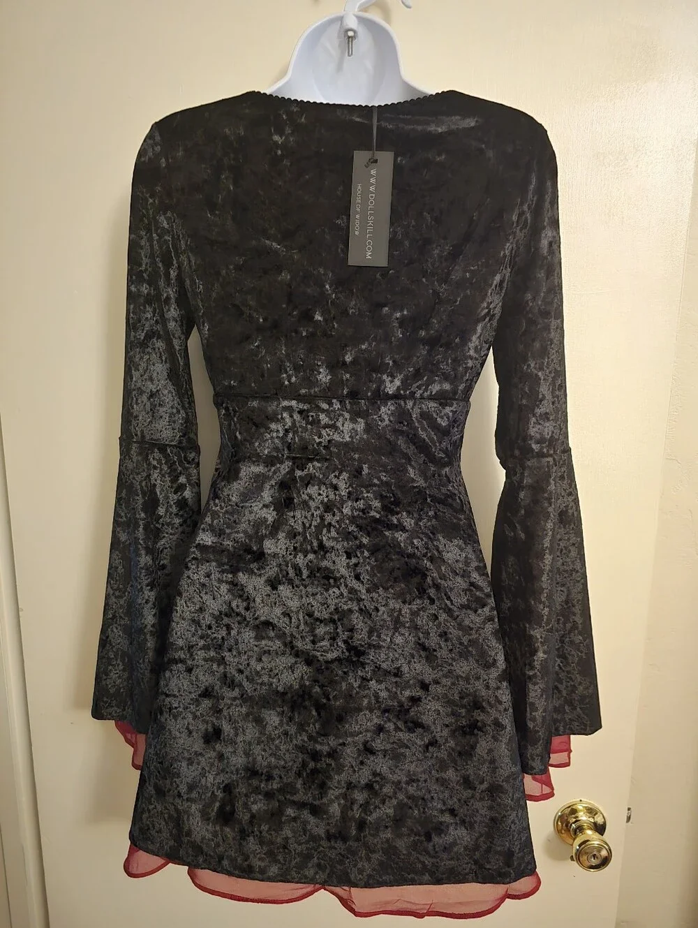 NWT Dolls Kill House of Widow Black Crushed Velvet Lace-Up Bell Sleeve Gothic S - Picture 7 of 8
